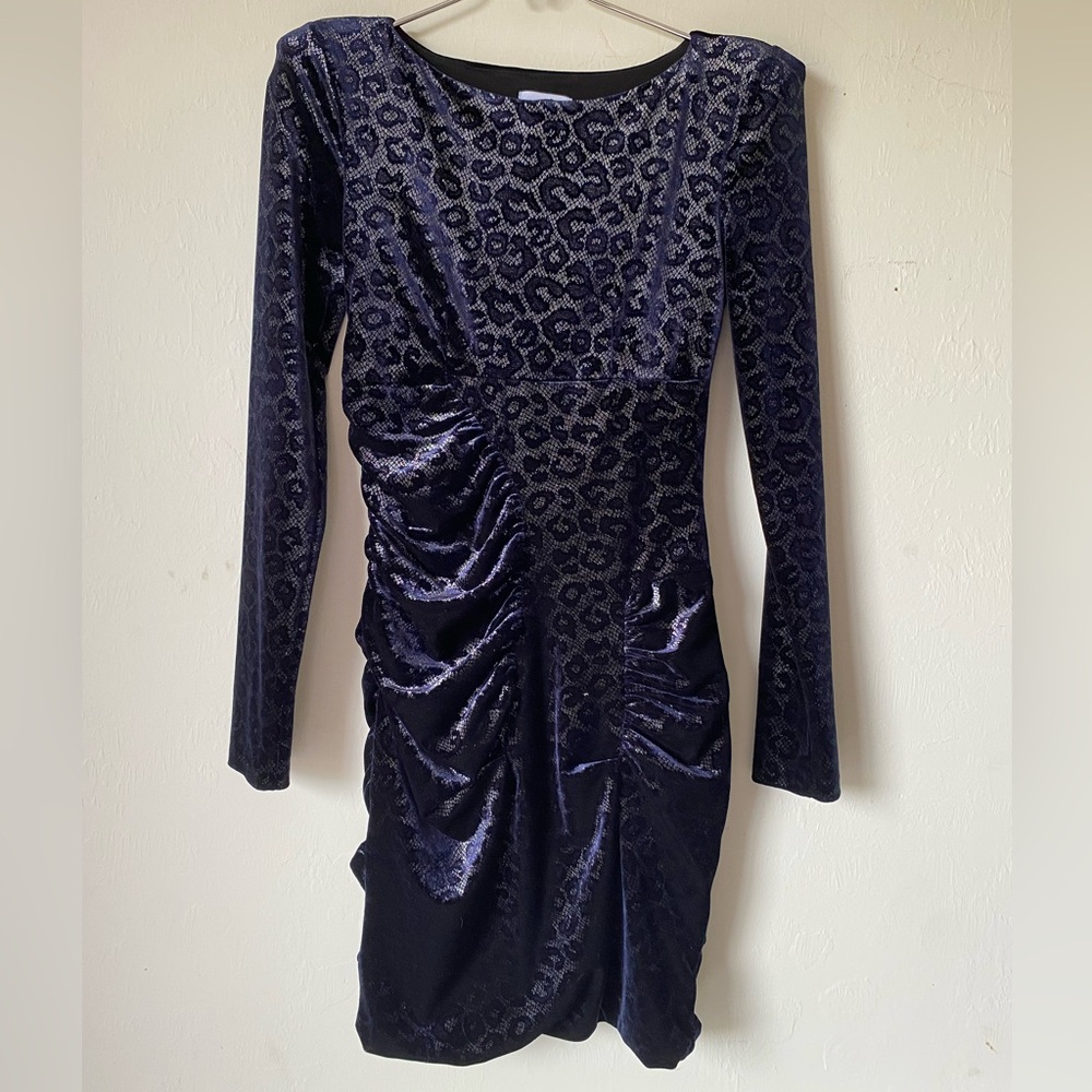 Bebe Kardashian Collection Women Velvet Animal Print Ruched Bodycon Dress XS)
